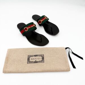 Gucci Horsebit Web Stripe Sandals Flip Flops Flats Slides 37, 7
